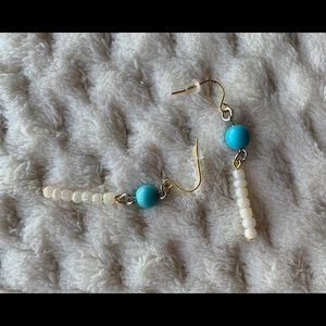Turquoise and White Beaded Drop Earrings